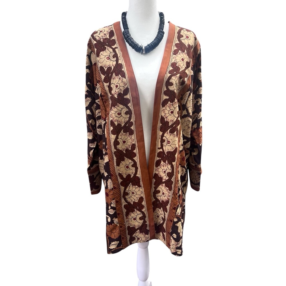 Soft Surroundings Brown and Tan‎ Fall Floral Kimono Duster